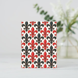Red Black Baroque Fleur-de-lis Pattern Design Postcard