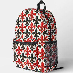 Red Black Baroque Fleur-de-lis Pattern Design  Printed Backpack