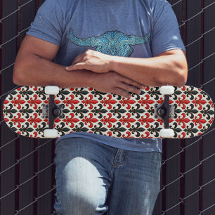 Red Black Baroque Fleur-de-lis Pattern Design  Skateboard