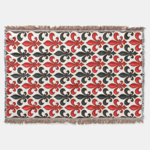 Red Black Baroque Fleur-de-lis Pattern Design  Throw Blanket