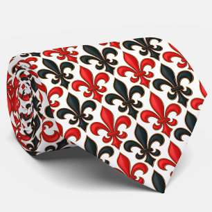 Red Black Baroque Fleur-de-lis Pattern Design Tie