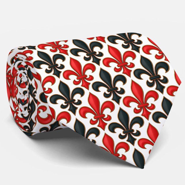 Red Black Baroque Fleur-de-lis Pattern Design  Tie (Creator Uploaded)