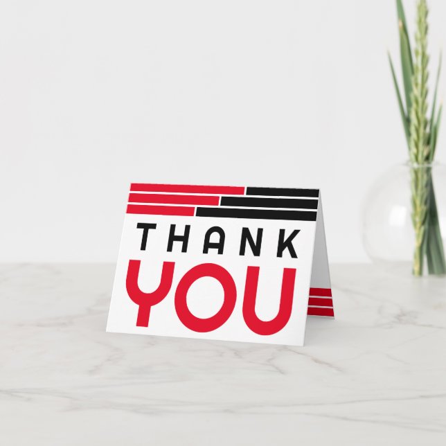 Red & Black Bars Graduation Thank You Card (Front)