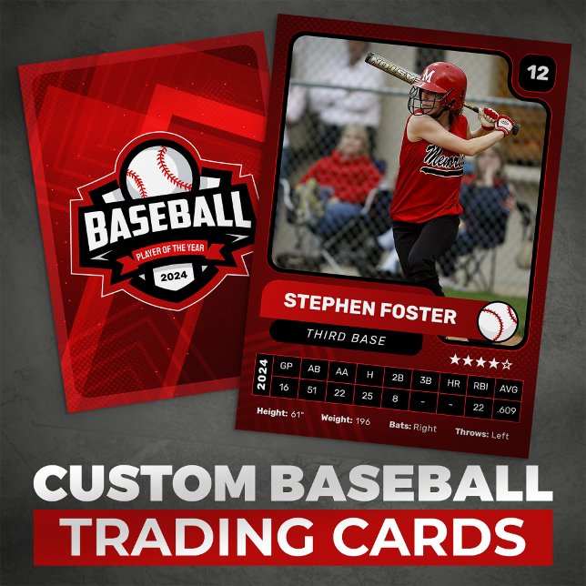 Red & Black Baseball Player Trading Photo Card (Creator Uploaded)