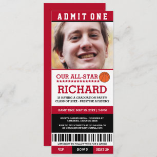 Red & Black Basketball Graduation Party Invites
