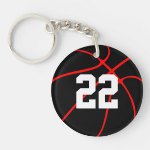 Red & Black Basketball Player Number or Initials Key Ring