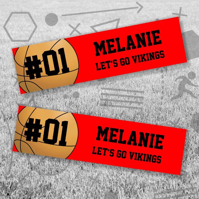 Red Black Basketball Team Bumper Sticker (Red and Black Baseball Let's Go Team Bumper Sticker. Celebrate your high school or college athlete.)