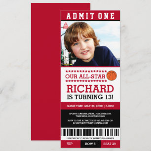 Red & Black Basketball Ticket Birthday Invites