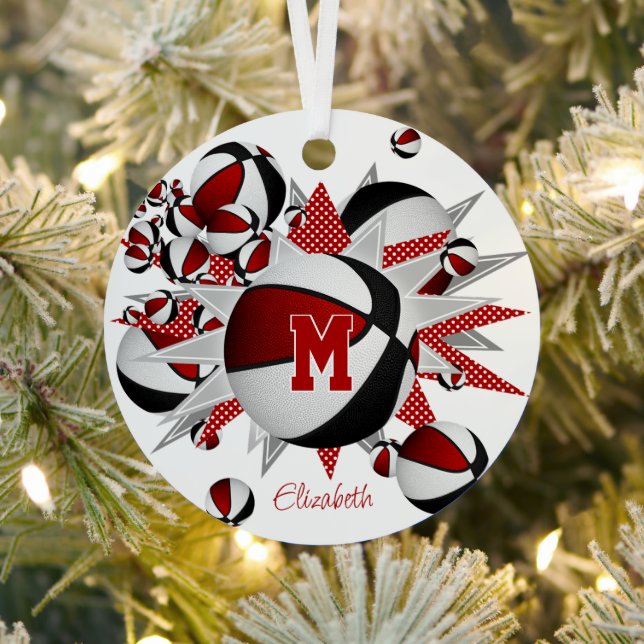 red black basketballs stars girls keepsake year metal tree decoration (Insitu)