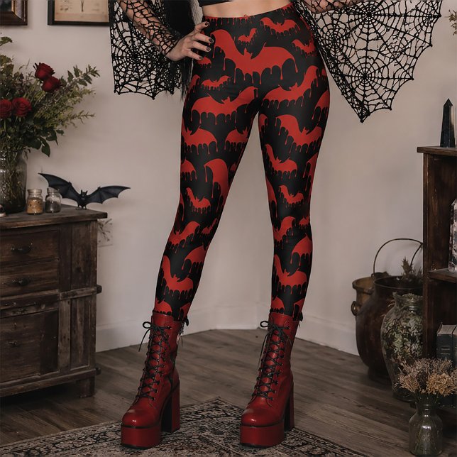 Red Black Bat Gothic Alternative Vampire Leggings (Creator Uploaded)