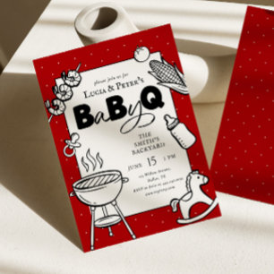 Red & Black BBQ Couples Baby-Q Baby Shower Invitation
