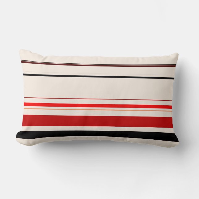 Red Black Beige Brown Stripes Lumbar Cushion (Front)