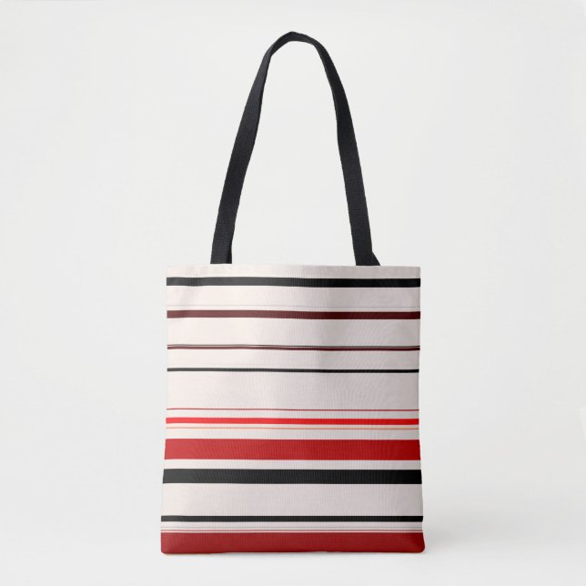 Red Black Beige Brown Stripes Tote Bag (Front)