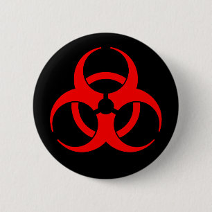 Red & Black Biohazard Symbol Button