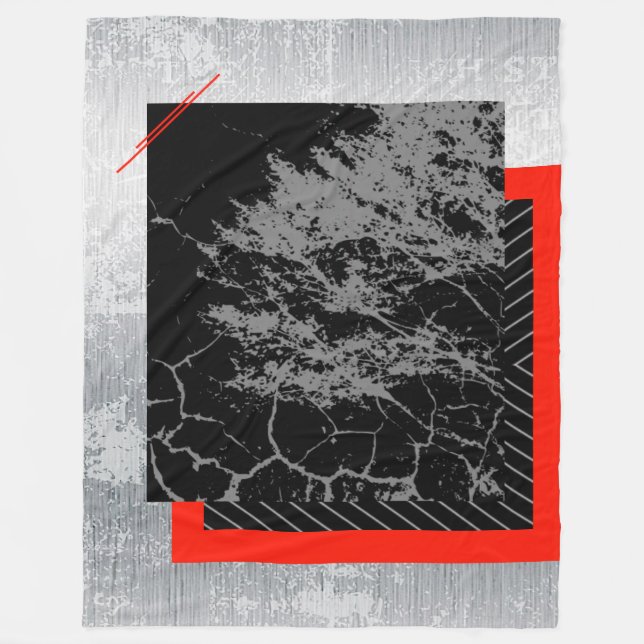 Red, black, black and grey striped  fleece blanket (Front)