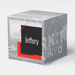 Red, black, black and white pinstripe print favour box