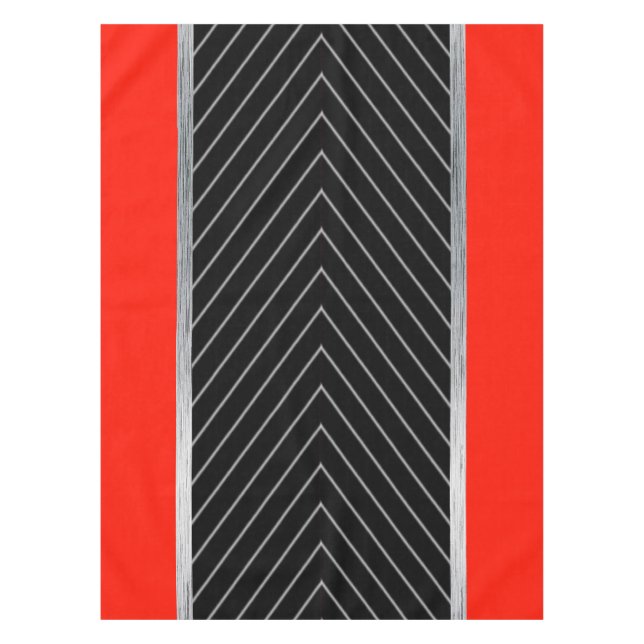 Red, black, black and white pinstripe tablecloth (Front)