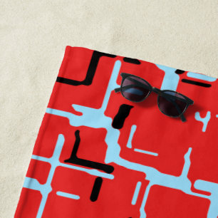 Red Black Blue Cool Pattern Beach Towel