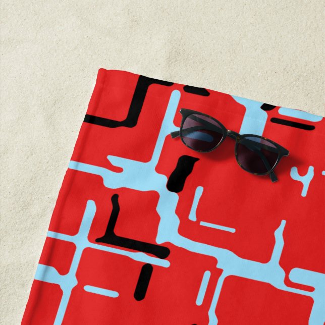 Red Black Blue Cool Pattern Beach Towel (In Situ)
