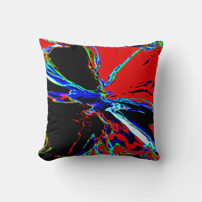 Red Black Blue Green Abstract Jewel Flower Design Cushion (Front)