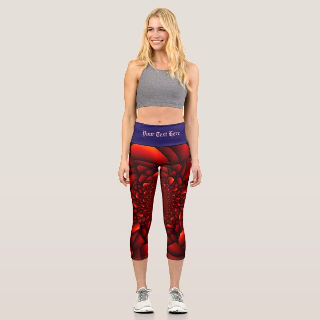 Red Black Blue Petal Capri Leggings (Front)