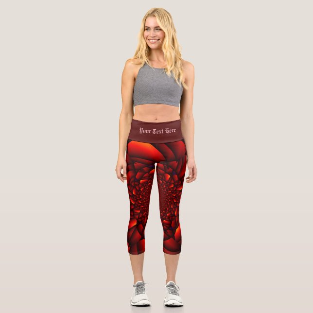 Red Black Blue Petal Capri Leggings (Front)