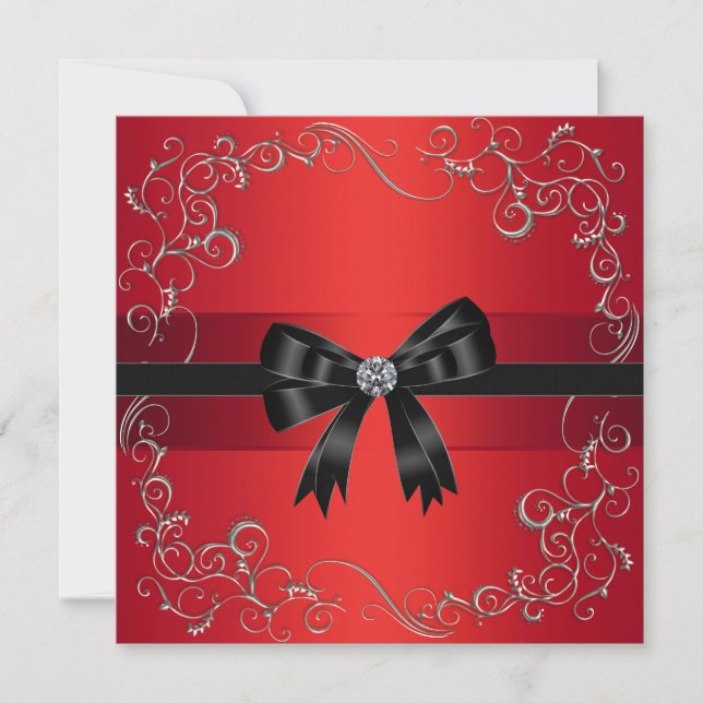 Red Black Bow Red Black Tie Corporate Party Event Invitation (Front)