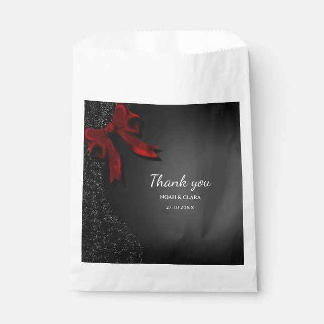 Red Black Bow wedding sparkling moody Favour Bags (Front)