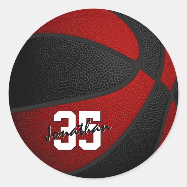 red black boys girls basketball team colours classic round sticker (Front)
