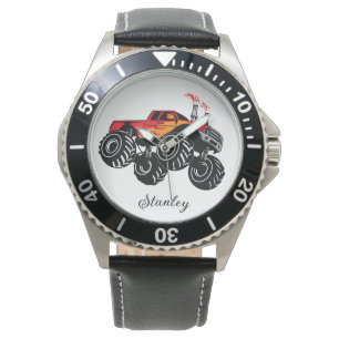 Red & Black Boys' Name Personalised Monster Truck Watch