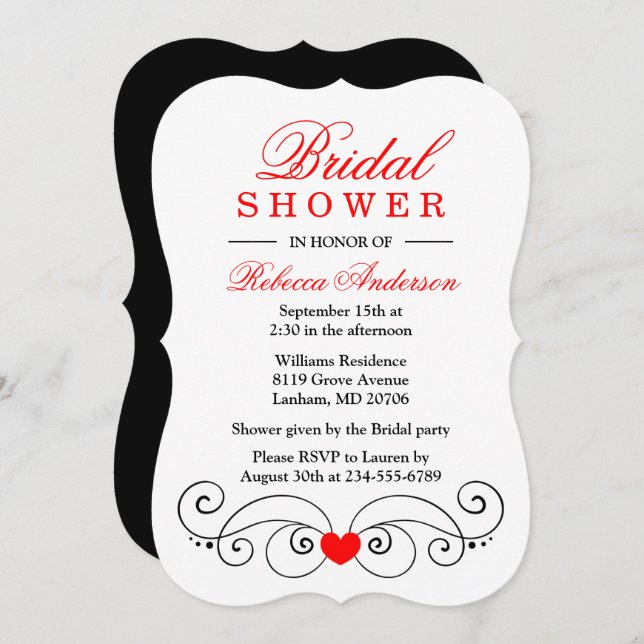 Red & Black Bridal Shower Hearts Wedding Invitation (Front/Back)