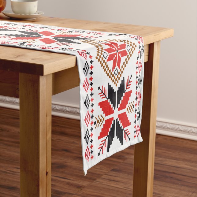 Red, Black & Brown Southwestern Style Short Table Runner (In Situ)