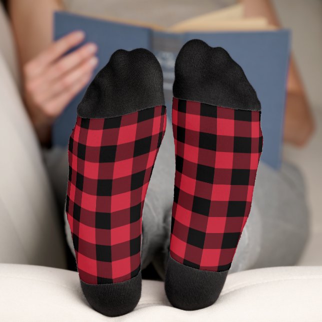 Red Black Buffalo Check Lumberjack Pattern Socks (Bottom)