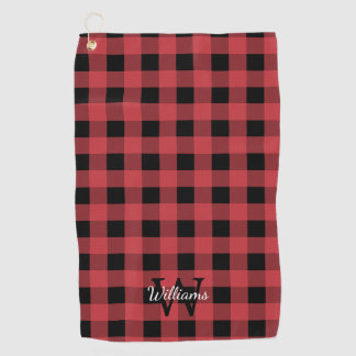Red & Black Buffalo Check Monogram Golf Towel