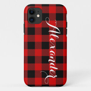Red Black Buffalo Check Plaid Name Monogram NL Case-Mate iPhone Case
