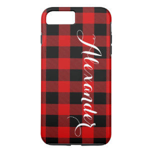 Red Black Buffalo Check Plaid Name Monogram NL Case-Mate iPhone Case