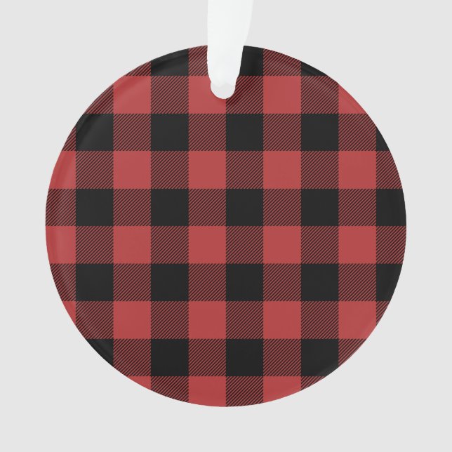 Red Black Buffalo Check Plaid Ornament (Front)
