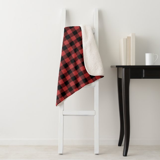 Red Black Buffalo Check Plaid Sherpa Blanket (In Situ)