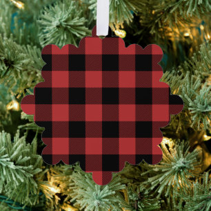 Red Black Buffalo Check Plaid Tree Decoration Card