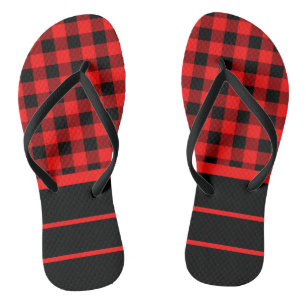 Red Black Buffalo Checks & Horizontal Stripes Jandals