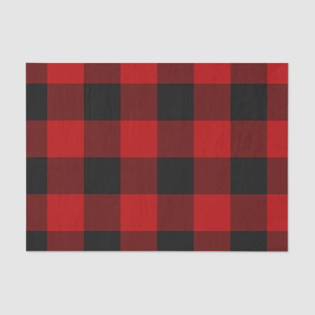 Red & Black Buffalo Chequered Plaid Rustic Tissue Paper (Front)