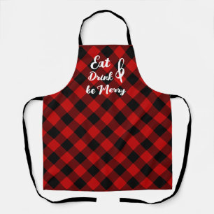 Red Black Buffalo Gingham Check Print Apron
