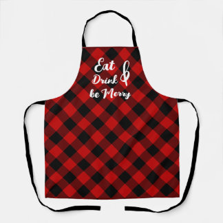 Red Black Buffalo Gingham Check Print Apron