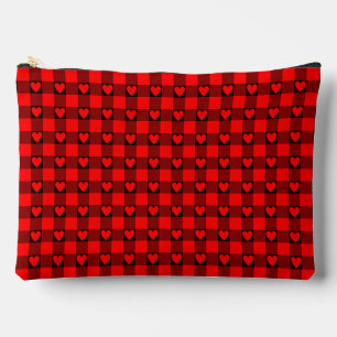 Red Black Buffalo Heart Plaid Accessory Pouch