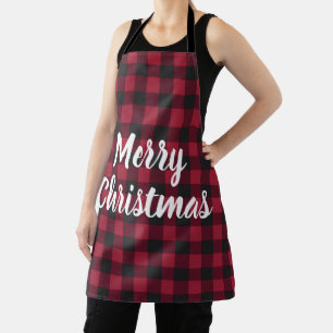 Red Black Buffalo Plaid Christmas Apron