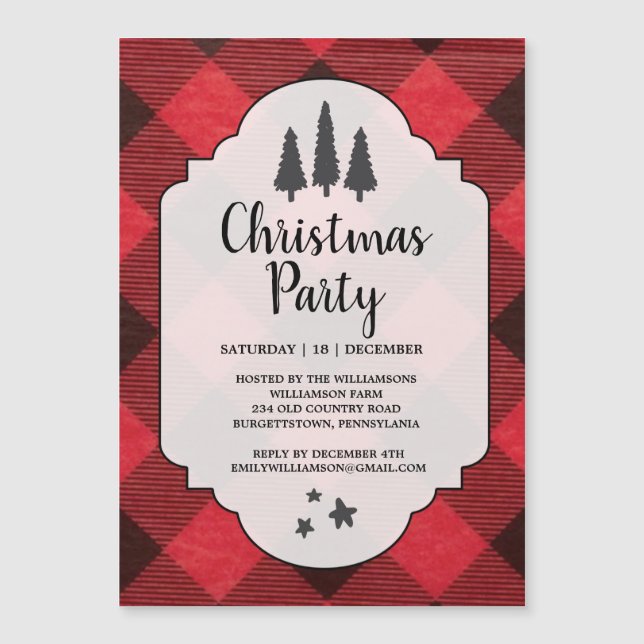 Red Black Buffalo Plaid Christmas Party Magnet  (Front)