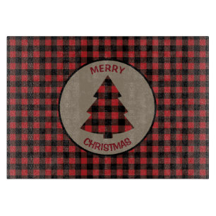 Red Black Buffalo Plaid Christmas Tree Cutting Board