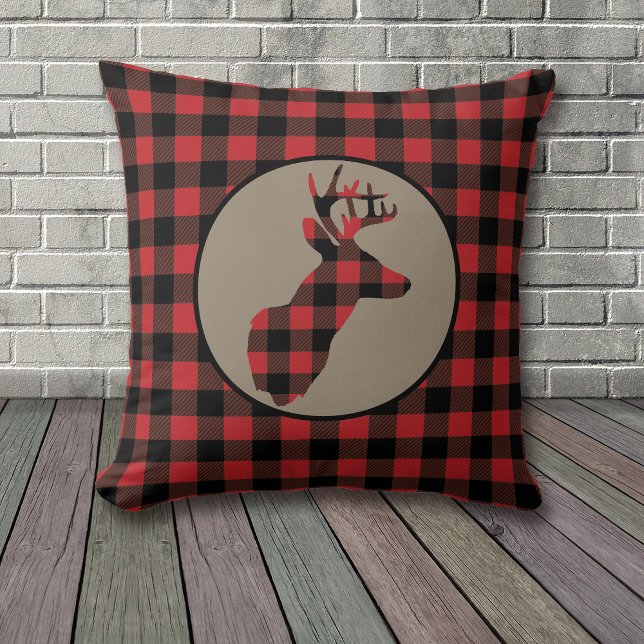 Red Black Buffalo Plaid Deer Head Cushion (Creator Uploaded)