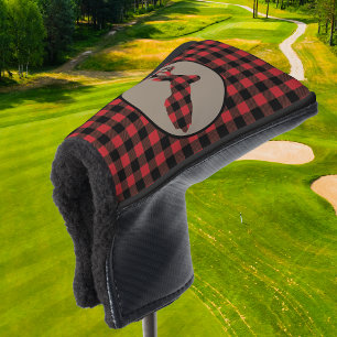 Red Black Buffalo Plaid Deer Head Putter Cover