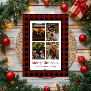 Red & Black Buffalo Plaid Family Christmas Holiday Card